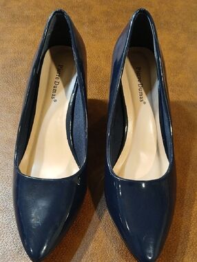 Pierre Dumas Navy Patent Pointed Toe Heels